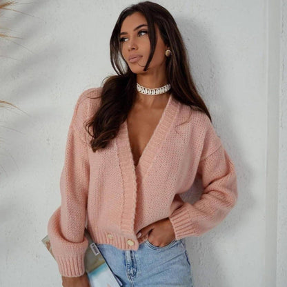 Damen Strickcardigan Weit Modisch Knöpfe Anthrazit
