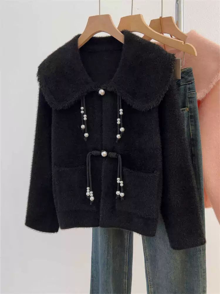 Damen Strickjacke Perlendetails Eveloria