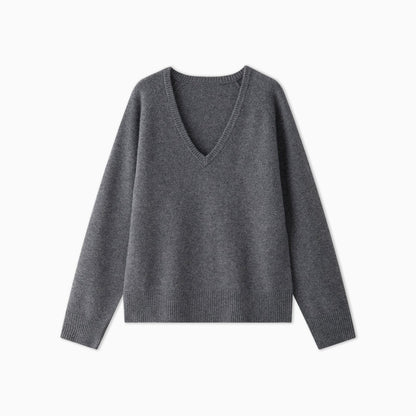 Damen Pullover V-Ausschnitt Kuschelig Grün Eveloria