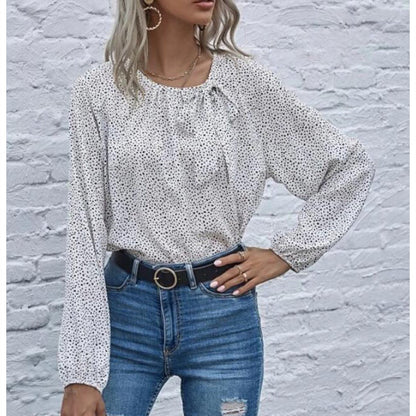 Damen Bluse Allover-Muster Rüschendetail Eveloria