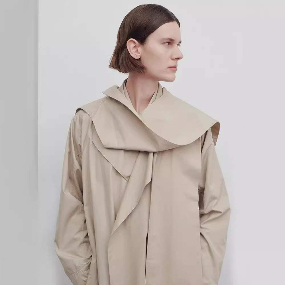 Damen Oversize Trenchcoat Lang Eveloria Breiter Kragen