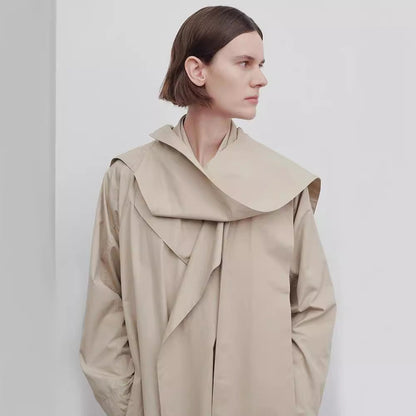 Damen Oversize Trenchcoat Lang Eveloria Breiter Kragen