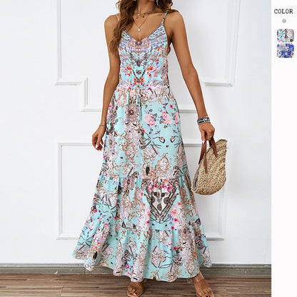Damen Maxikleid Floralmuster Seitentaschen Eveloria - Eveloria