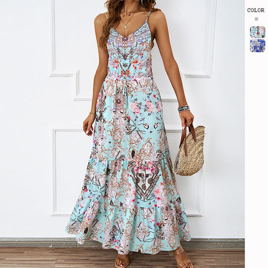Damen Maxikleid Floralmuster Seitentaschen Eveloria - Eveloria