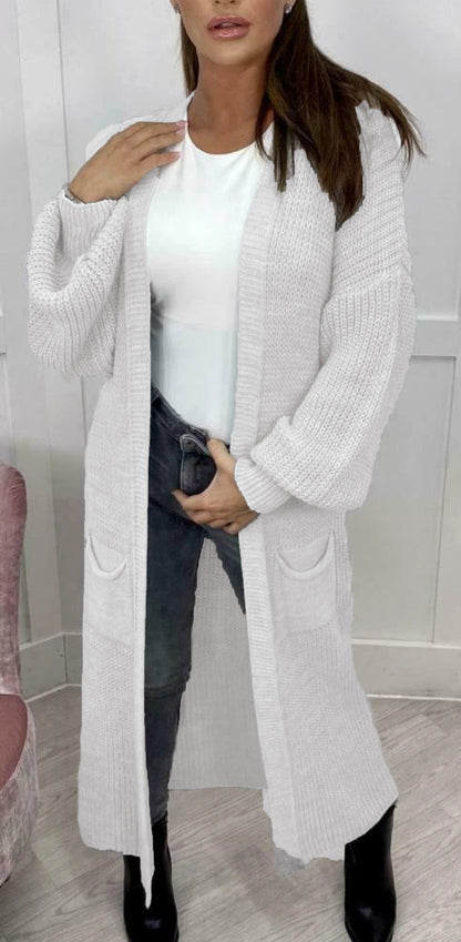 Damen Grobstrickmantel Offen Lässig Beige