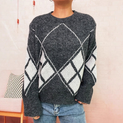 Damen Strickpullover Karomuster Eveloria