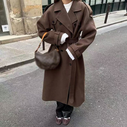 Damen Long-Trenchcoat Stehkragen Strukturiert Eveloria