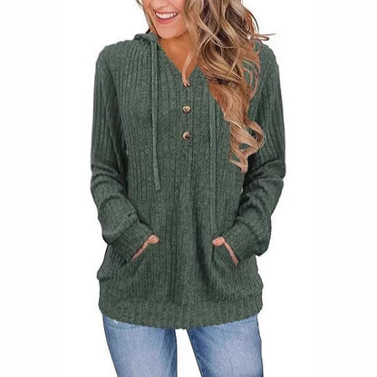 Damen Kapuzenpullover Kuschelfleece Knöpfe Taschen Beige - Eveloria