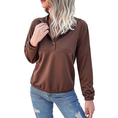 Damen Freizeitpullover Kapuze mit Knöpfen Grau Eveloria