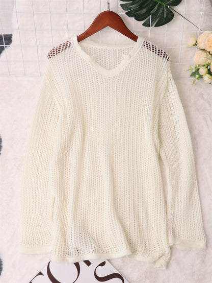 Damen Strickpullover Luftiger Netzdesign