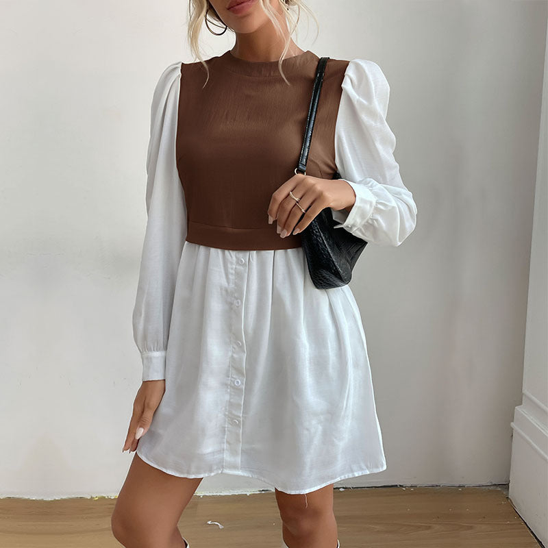Damen Blusenkleid mit Kontrastärmeln Eveloria