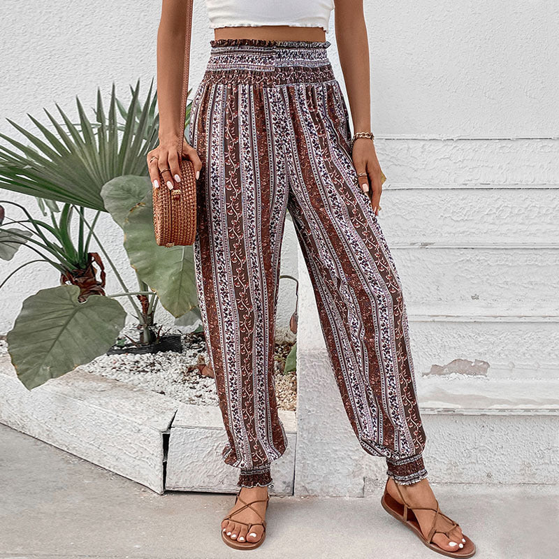 Damen Haremshose Elastischer Bund Bunter Ethno-Druck