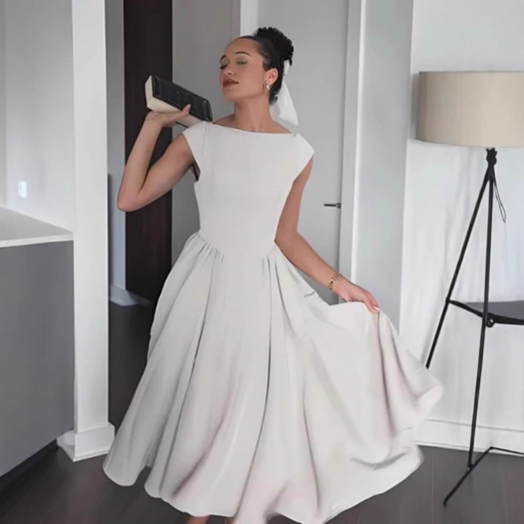 Damen Maxikleid A-Linie Rundhals Elegant Eveloria