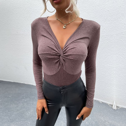 Damen Langarmbody Figurbetont Mit Knotendetail Elegant