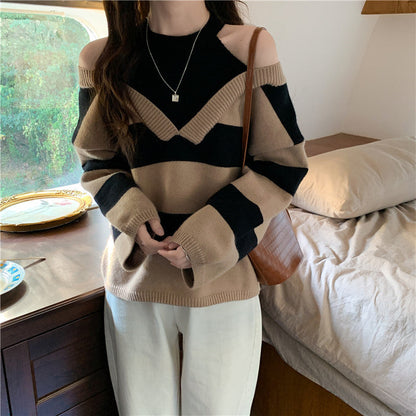 Damen Pullover mit Ausschnitten Trendfarben Eveloria