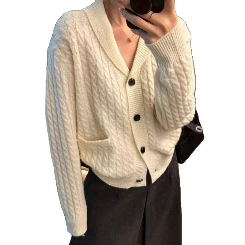 Damen Strickjacke Doppelkragen Praktische Taschen Eveloria
