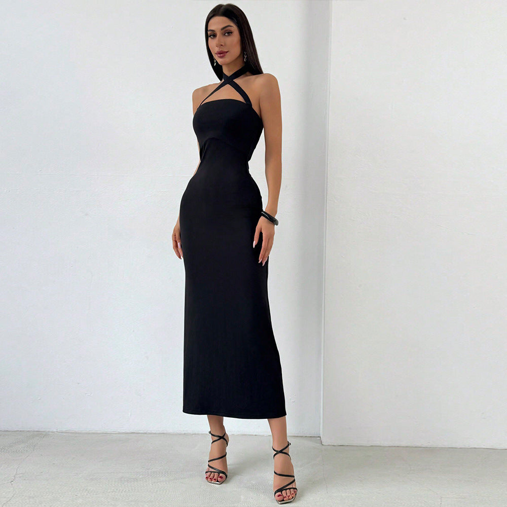 Damen Maxikleid Kreuz-Ausschnitt Figurbetonend Eveloria