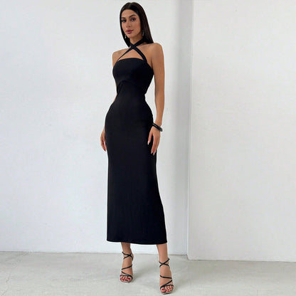 Damen Maxikleid Kreuz-Ausschnitt Figurbetonend Eveloria