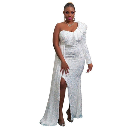 Damen Abendkleid Glitzernd Asymmetrisch Eveloria