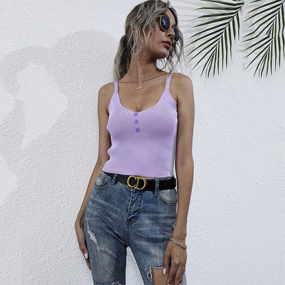 Damen Rippstricktop Ärmellos mit Knopfleiste Dezent Eveloria