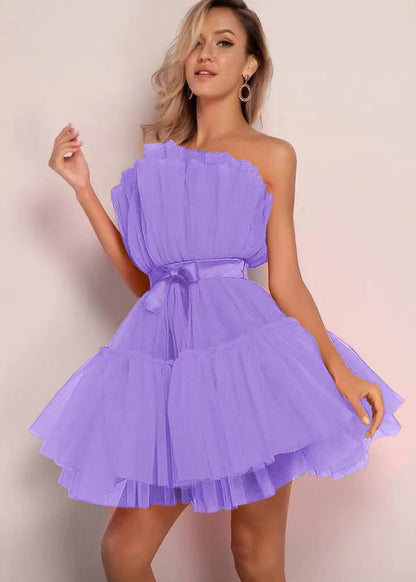Damen Mini-Kleid Asymmetrisch Rüschen