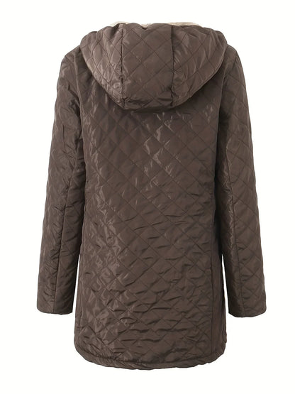 Damen Steppjacke Kapuze Relaxed Fit Fleece
