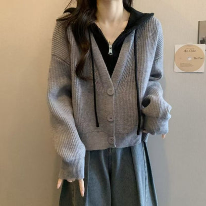 Damen Wickeljacke mit Kapuze Modisch Schwarz - Eveloria