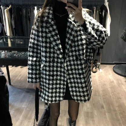 Damen Oversized Karomantel Doppelter Knopfleiste Eveloria