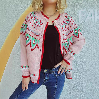 Damen Strickjacke Norweger-Muster Umschlägliche Knopfleiste Eveloria