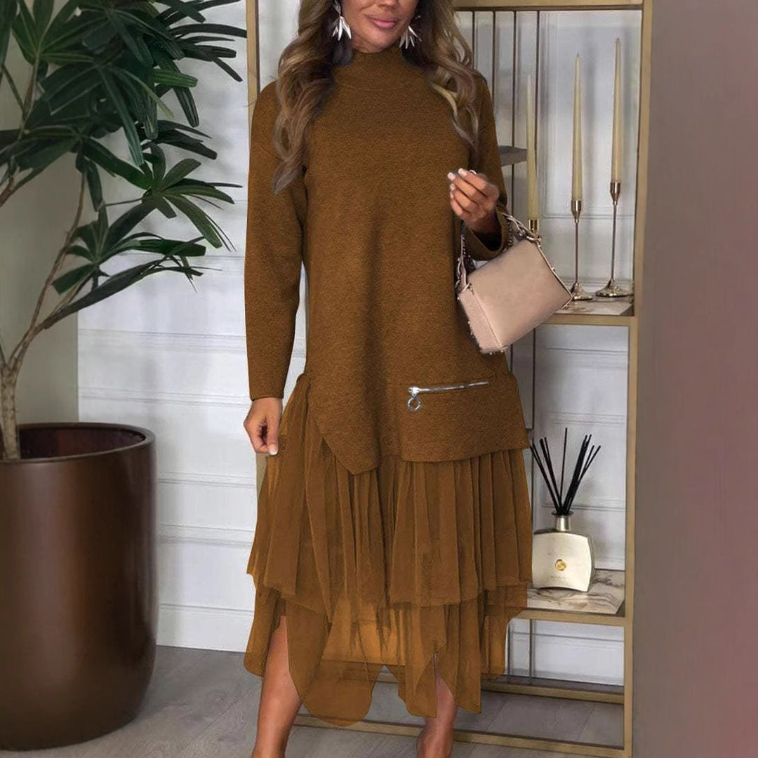 Damen Hoodie-Kleid mit Tüll-Effekt
