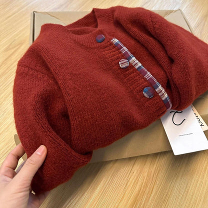 Damen Strickjacke Karomuster Kuschelig Eveloria