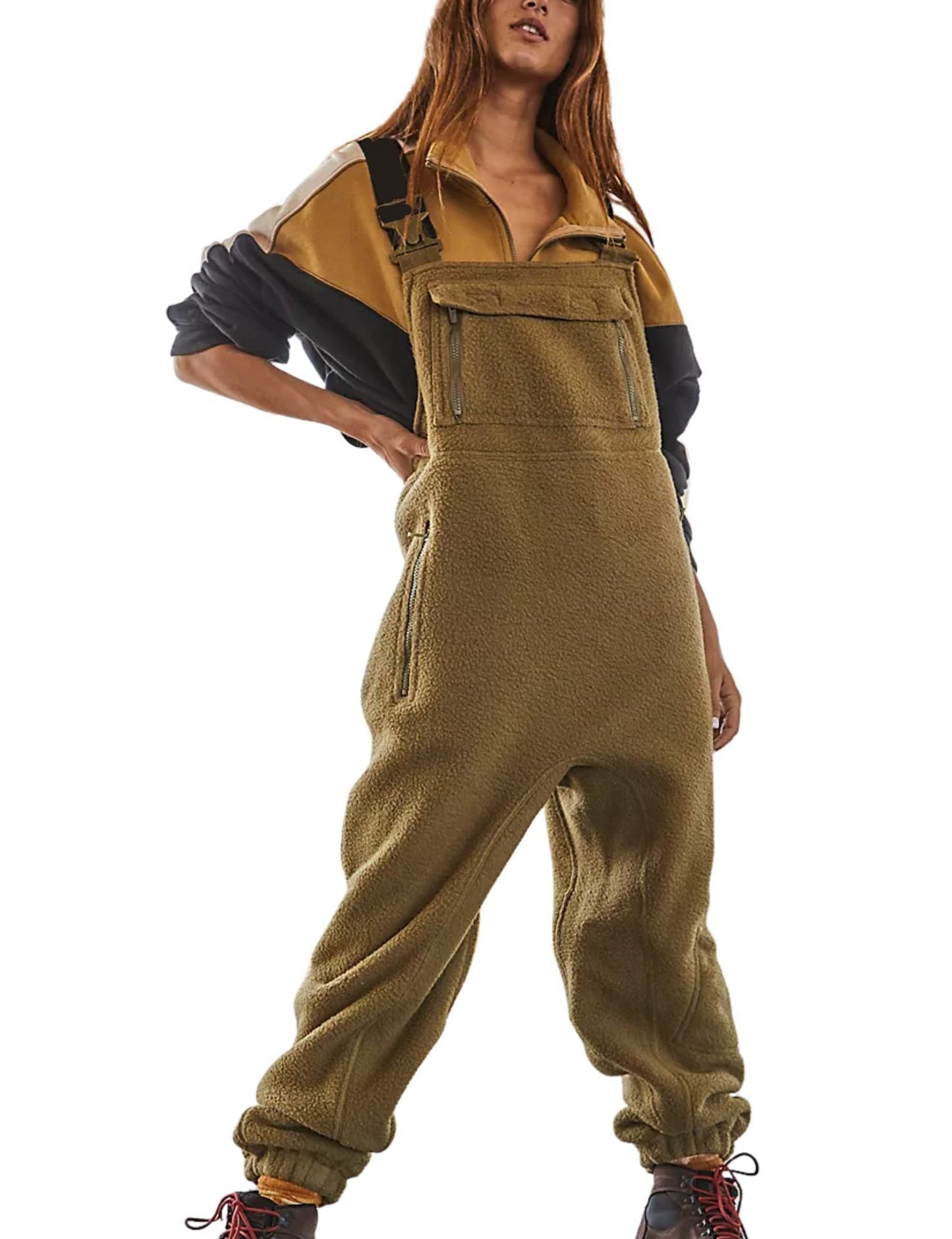 Damen Fleece-Latzhose Weich Praktische Taschen Eveloria