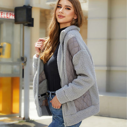 Damen Fleecejacke Steppdetails Praktische Taschen Kuschelig Grau - Eveloria