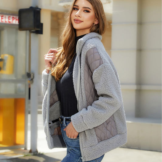 Damen Fleecejacke Steppdetails Praktische Taschen Kuschelig Grau - Eveloria