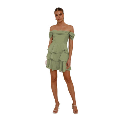 Damen Rüschenkleid Schulterfrei Elegant