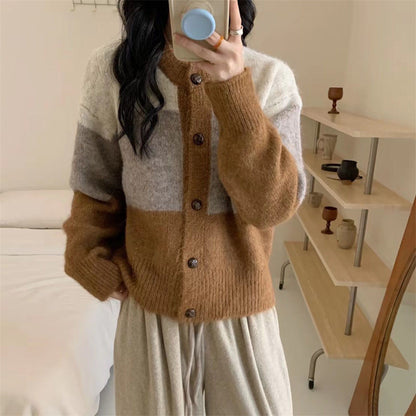 Damen Grobstrickjacke Knöpfe Trendfarben Eveloria