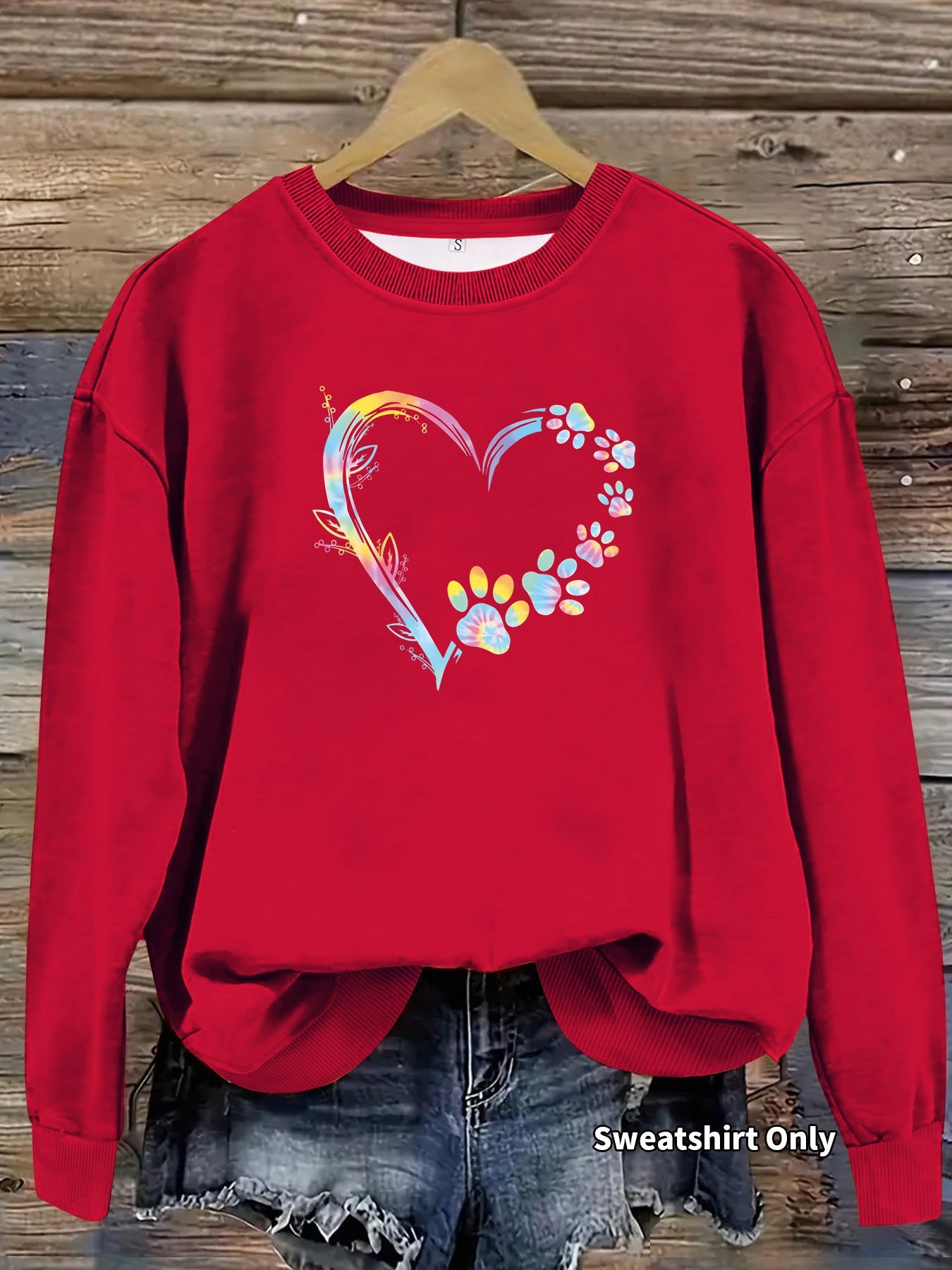 Damen Sweatshirt Florales Herzdesign Bequem Grau