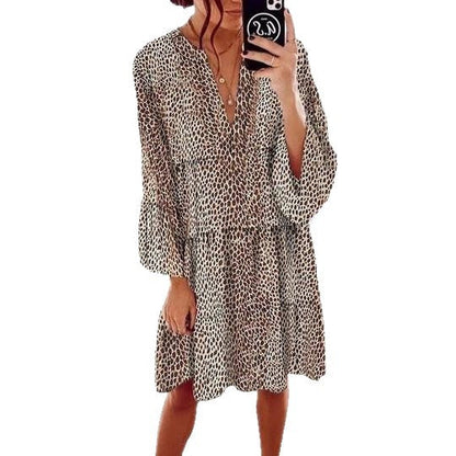 Damen Blusenkleid Tiermuster Volantärmel Eveloria