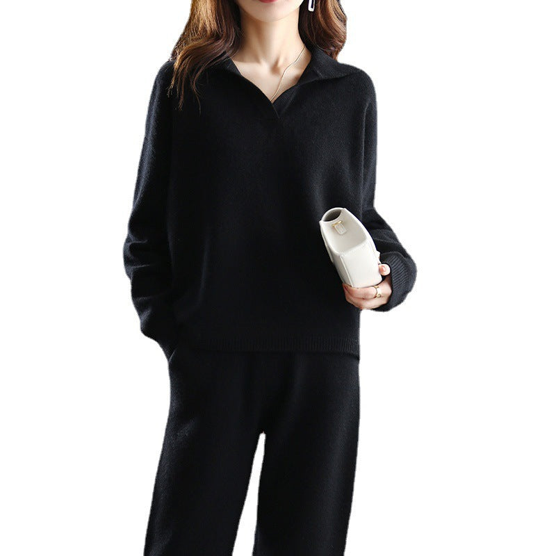 Damen Strickpullover Oversized Kragen Beige