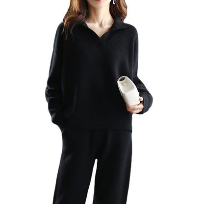 Damen Strickpullover Oversized Kragen Beige