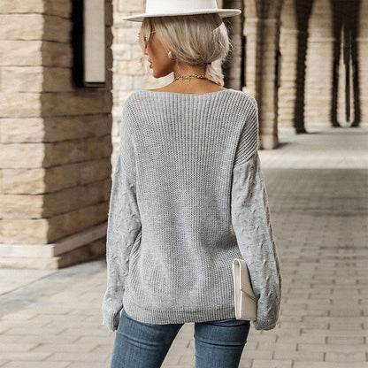 Damen Strickpullover V-Ausschnitt Strukturiert Beige Eveloria