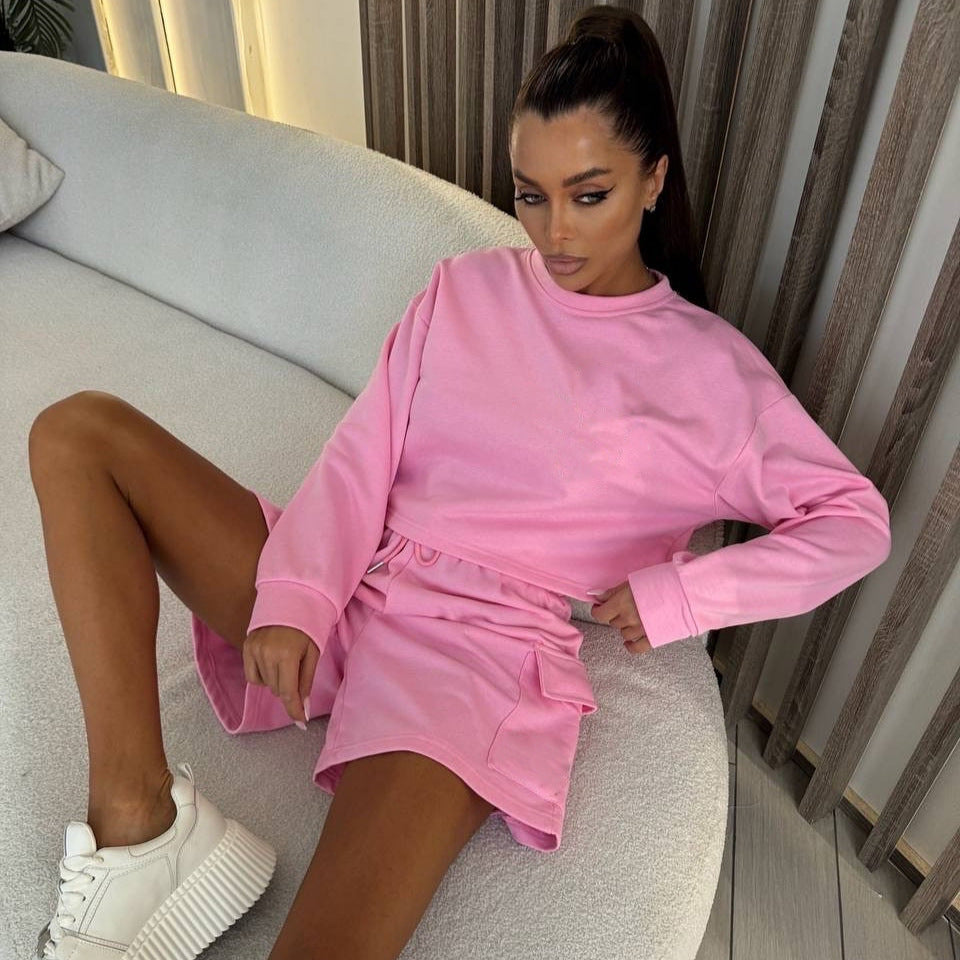 Damen Freizeitanzug Oversized Sweatshirt Kurze Hose Eveloria