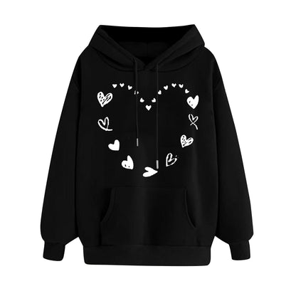 Damen Kapuzenpullover Herzmotiv Kängurutasche Bequem - Eveloria
