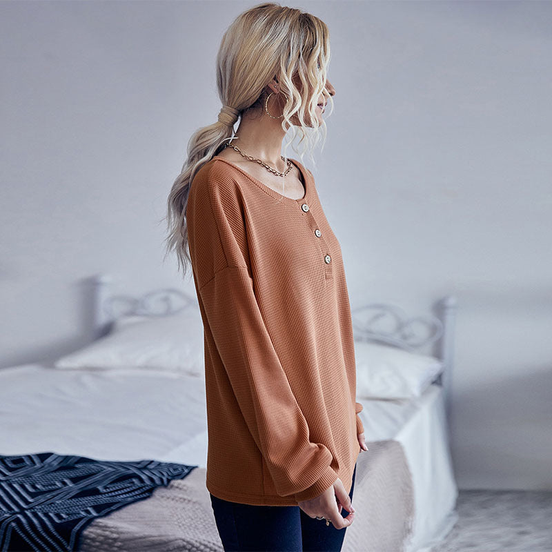 Damen Pullover Lässig Knopfleiste Struktur Eveloria