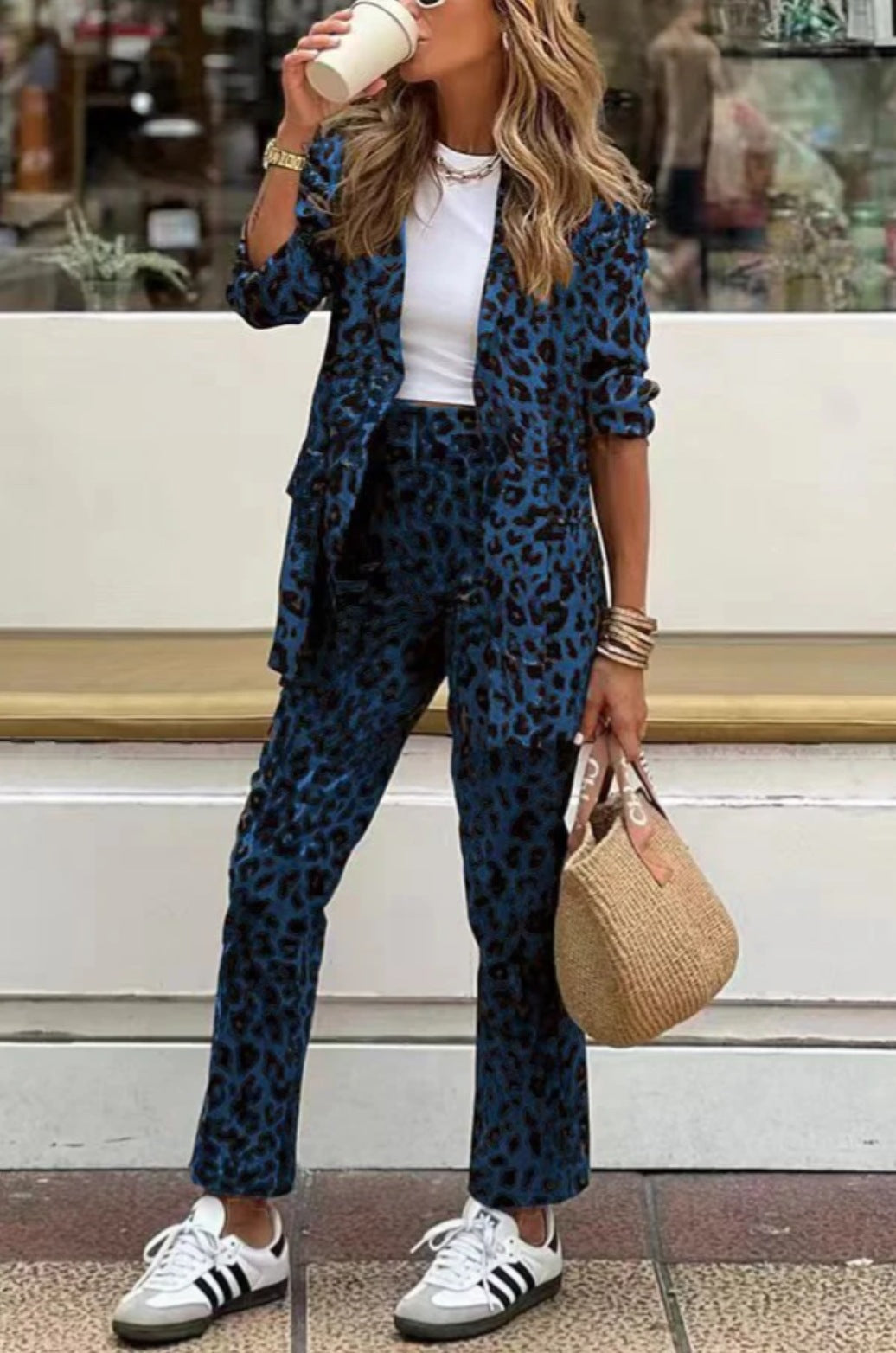 Damen Blazeranzug Animal-Print Modern