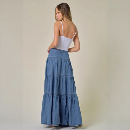 Damen Maxikleid Lässig Voluminöse Rüschen Eveloria