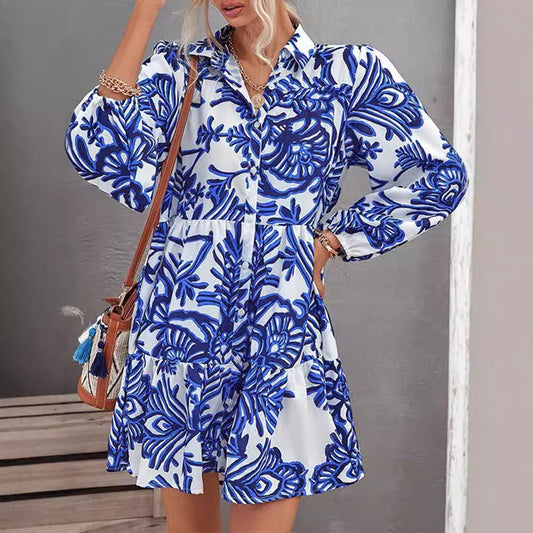 Damen Hemdblusenkleid Floralmuster Leichter Stoff Eveloria - Eveloria