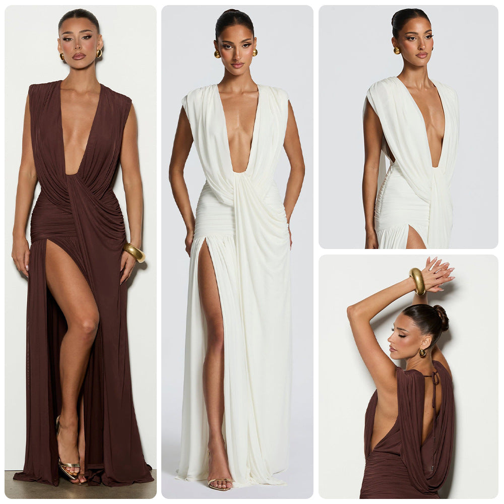 Damen Wickelkleid mit V-Ausschnitt und Raffung Schwarz Eveloria - Eveloria