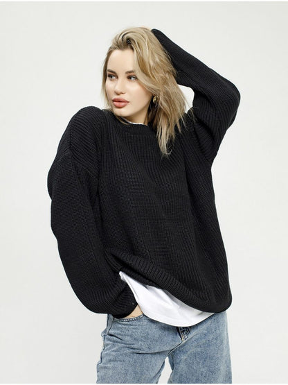 Damen Grobstrickpullover Lässiger Schnitt Großzügige Ärmel