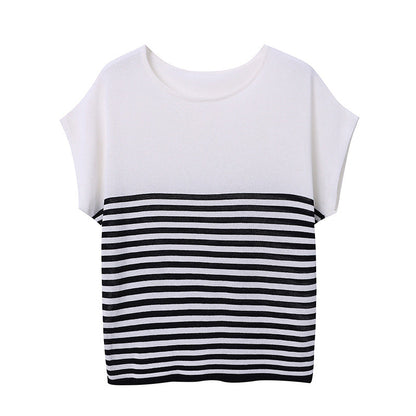 Damen T-Shirt Gestreift Lockerer Schnitt Weiß-